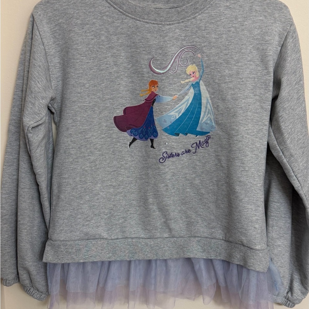 Disney Grey Girls' Sweatshirt with Elsa & Anna Graphic and Tulle Hem